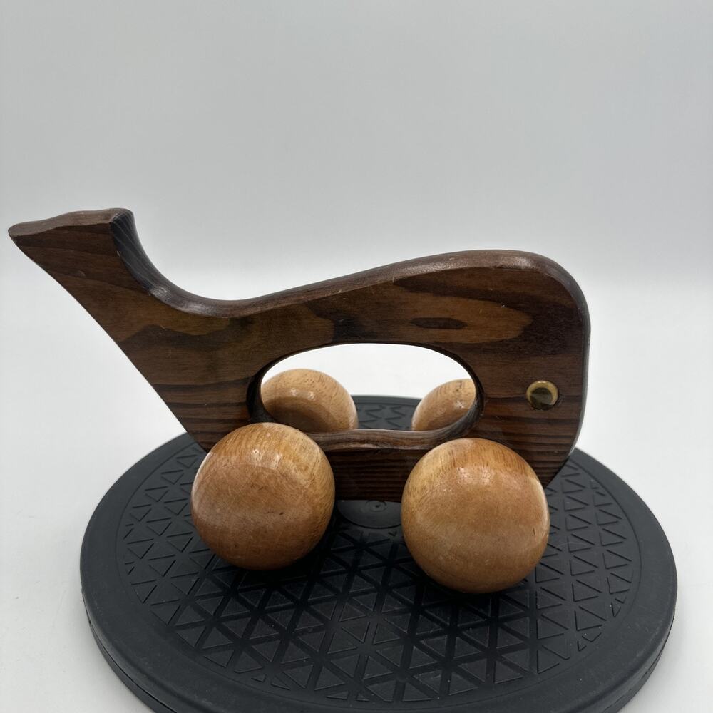 Vintage Wooden Whale Shape Massager Rolling Wheels